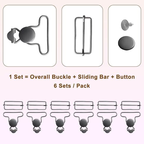 6 Sets Metal Overall Buckles Replacement Overall Clasp Replacement Suspender Clips with Adjustable Tri Glide Buckle Slider and Buttons in Saudi Arabia