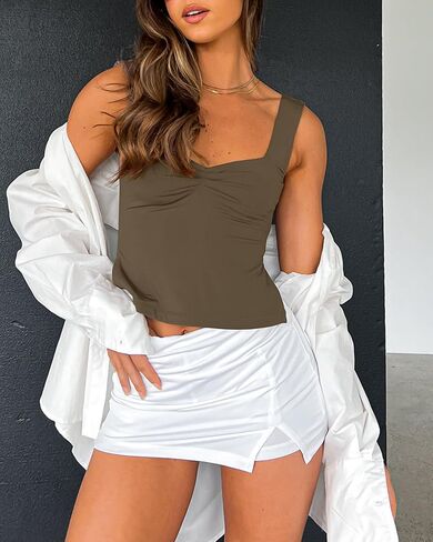Balimtoy Women's Summer Trendy Going Out Tops Sleeveless Backless Sweetheart Neck Bustier Tank Top Sexy Y2K Crop Vest Cami in Kuwait