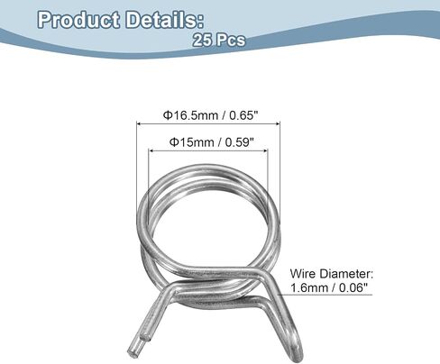 Uxcell 25pcs 17mm/0.67inch diat inner double spring clamp ، مقاطع زنبركية قابلة للتعديل من الفولاذ المقاوم للصدأ لخط خرطوم أنبوب ماء أنبوب الماء أنبوب الماء in Kuwait
