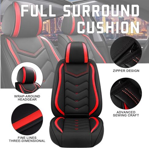 Car Seat Covers for KIA Forte 2010-2025, Stylish Sport Seat Cover, Premium Nappa Leather Car Seat Cover. Automobile Seat Covers Sets.(Standard 5 Seats/Black Red) in Kuwait