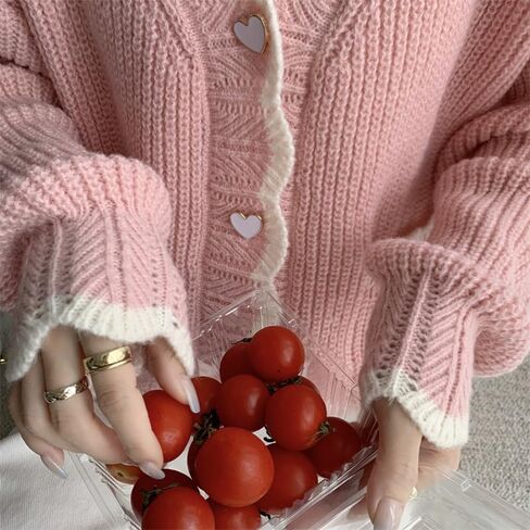 Aesthetic Preppy Cardigan for Women Cutecore Kawaii V-Neck Outwear Loose Button Up Sweater Y2k Clothes with Pockets in Saudi Arabia