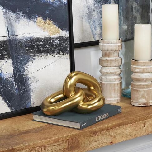 Deco 79 Ceramic Chain Decorative Sculpture 3 Link Home Decor Statue, Accent Figurine 7" x 11" x 6", Gold in Saudi Arabia