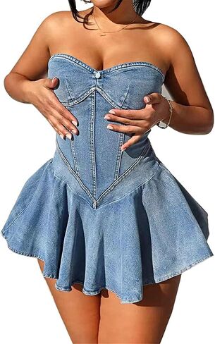أنبوب المرأة المثير للنساء A-Line Mini Denim Jean Dress in Kuwait