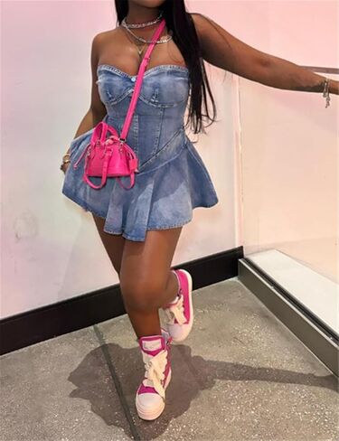أنبوب المرأة المثير للنساء A-Line Mini Denim Jean Dress in Kuwait
