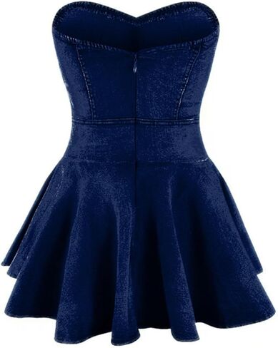 Women's Sexy Strapless Tube A-Line Mini Denim Jean Dress in Saudi Arabia