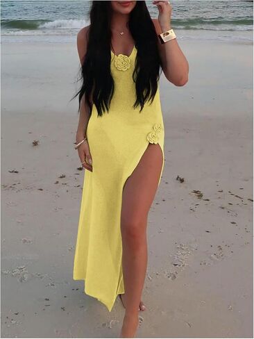 Gorglitter نساء زهرة القوس الرسن bodycon maxi فستان الخلف الخامس الرقبة أكمام الصيف الشاطئ العطلات sundress in Kuwait
