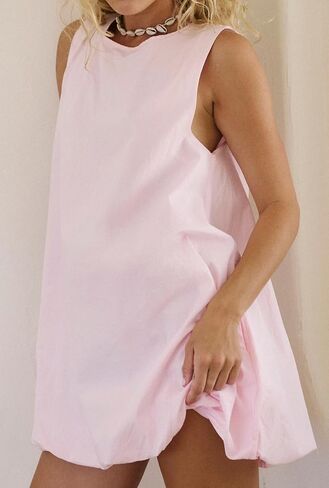 Women Summer Sleeveless Bubble Mini Dress Keyhole Tie Back Short Sun Dress Casual Sundresses with Pockets in Saudi Arabia