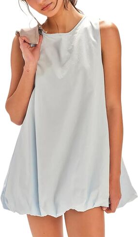 Women Summer Sleeveless Bubble Mini Dress Keyhole Tie Back Short Sun Dress Casual Sundresses with Pockets in Saudi Arabia