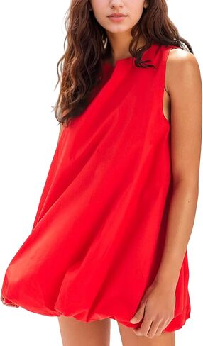 Women Summer Sleeveless Bubble Mini Dress Keyhole Tie Back Short Sun Dress Casual Sundresses with Pockets in Saudi Arabia