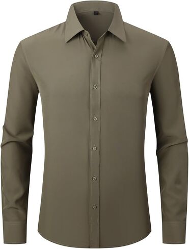 Dress Shirts for Men's Long Sleeve Button Down Shirt Slim Fit Business Formal Stretch Shirt in Saudi Arabia