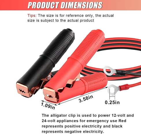 2PCS Alligator Clips Booster Jumper Cable, 13 AWG 3.3FT Car Battery Charging Jumper Cable with 6 mm Copper Terminal, 12V/24V Battery Clips for Audio, Converter, Air Compressor in Saudi Arabia