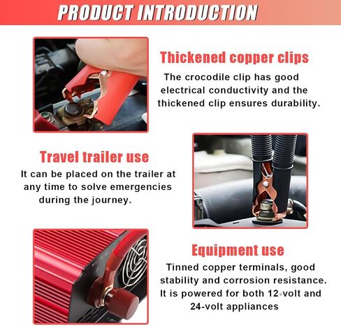 2PCS Alligator Clips Booster Jumper Cable, 13 AWG 3.3FT Car Battery Charging Jumper Cable with 6 mm Copper Terminal, 12V/24V Battery Clips for Audio, Converter, Air Compressor in Saudi Arabia