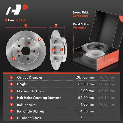 A-Premium 11.33 inch (287.8mm) Rear Solid Disc Brake Rotors + Ceramic Pads Kit Compatible with Select Toyota Model - Avalon 2000 2001 2002 2003 2004 V6 3.0L, 6-PC Set in Saudi Arabia