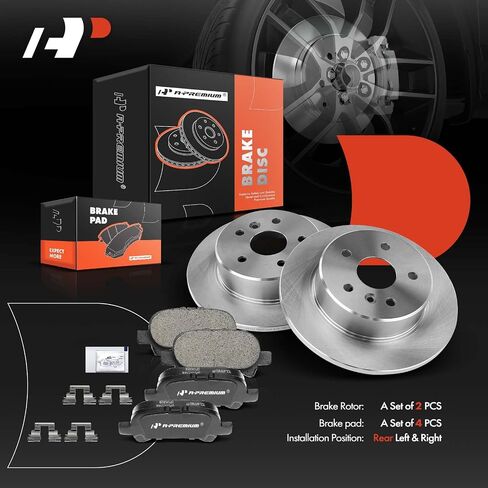 A-Premium 11.33 inch (287.8mm) Rear Solid Disc Brake Rotors + Ceramic Pads Kit Compatible with Select Toyota Model - Avalon 2000 2001 2002 2003 2004 V6 3.0L, 6-PC Set in Saudi Arabia
