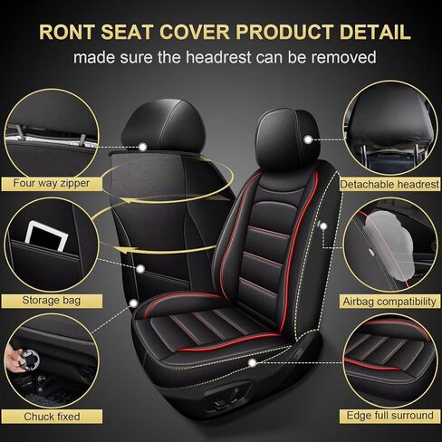 Car Seat Covers 2 Front Seat Fit for Ford Ranger 2019-2024 2025: Auto Interior Accessories, Waterproof Faux Leather Vehical Car Seat Cushion Covers(Black&Redline) in Kuwait