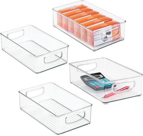 mDesign Small Plastic Office Storage Container Bins with Handles for Organization in Filing Cabinet, Closet Shelf, or Desk Drawers, Organizer for Notes, Pens, Pencils, Ligne Collection, 6 Pack - Clear in Kuwait