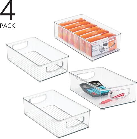 mDesign Small Plastic Office Storage Container Bins with Handles for Organization in Filing Cabinet, Closet Shelf, or Desk Drawers, Organizer for Notes, Pens, Pencils, Ligne Collection, 6 Pack - Clear in Kuwait