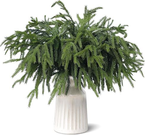 20 Pcs Christmas Norfolk Pine Branches -18" Real Touch Artificial Norfolk Pine Branch Faux Plants Stem Fake Greenery Pine Picks for Vase DIY Crafts Garland Wreath Home Indoor Outdoor Decoration in Kuwait