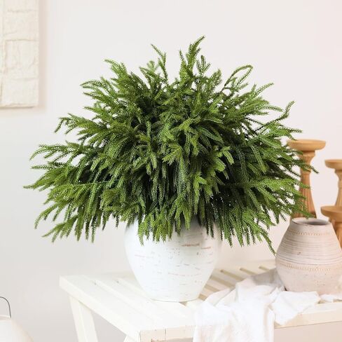 20 Pcs Christmas Norfolk Pine Branches -18" Real Touch Artificial Norfolk Pine Branch Faux Plants Stem Fake Greenery Pine Picks for Vase DIY Crafts Garland Wreath Home Indoor Outdoor Decoration in Kuwait