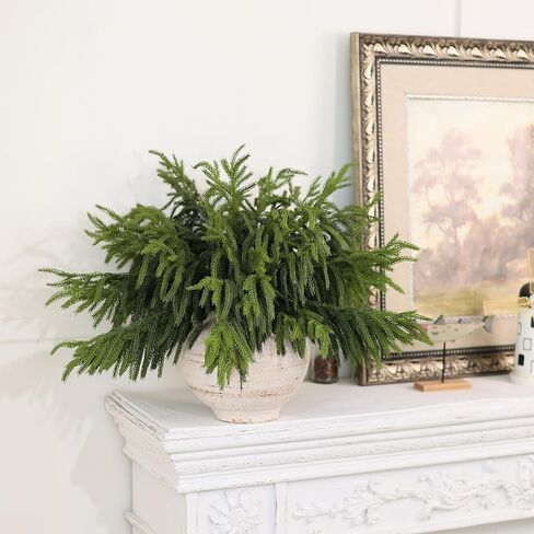 20 Pcs Christmas Norfolk Pine Branches -18" Real Touch Artificial Norfolk Pine Branch Faux Plants Stem Fake Greenery Pine Picks for Vase DIY Crafts Garland Wreath Home Indoor Outdoor Decoration in Kuwait