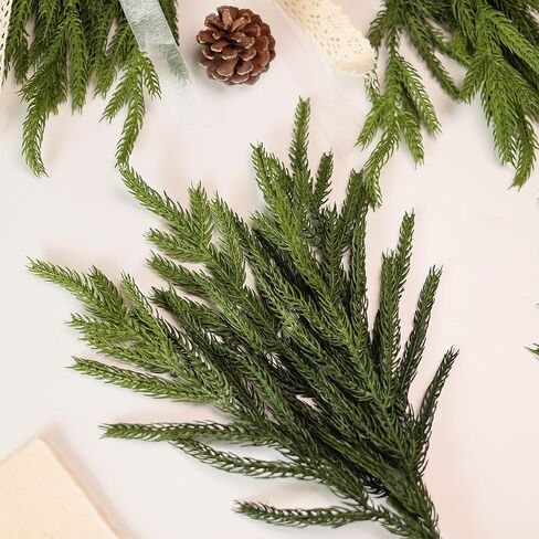 20 Pcs Christmas Norfolk Pine Branches -18" Real Touch Artificial Norfolk Pine Branch Faux Plants Stem Fake Greenery Pine Picks for Vase DIY Crafts Garland Wreath Home Indoor Outdoor Decoration in Kuwait