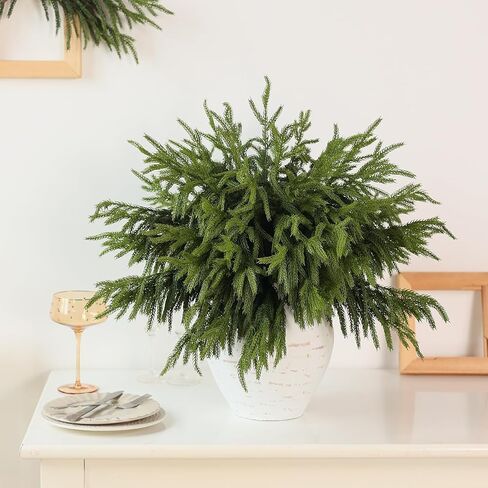 20 Pcs Christmas Norfolk Pine Branches -18" Real Touch Artificial Norfolk Pine Branch Faux Plants Stem Fake Greenery Pine Picks for Vase DIY Crafts Garland Wreath Home Indoor Outdoor Decoration in Kuwait