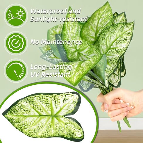 3 Pcs Fake Greenery - Artificial Plants Fake Plastic Plant Green Artificial Leaves for Indoor Garden Porch Yard Bedroom Window Patio Decor Wedding Party Office Planter in Saudi Arabia