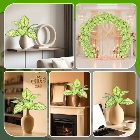 3 Pcs Fake Greenery - Artificial Plants Fake Plastic Plant Green Artificial Leaves for Indoor Garden Porch Yard Bedroom Window Patio Decor Wedding Party Office Planter in Saudi Arabia