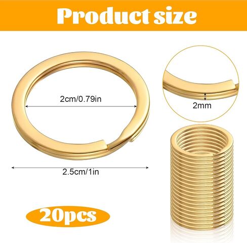 Round Flat Key Chain Ring Metal Split Dog Tag Keychain Ring Stainless Steel for Home Car Keys Attachment, Arts Crafts and Belt Lanyards, 20PCS Gold in Saudi Arabia