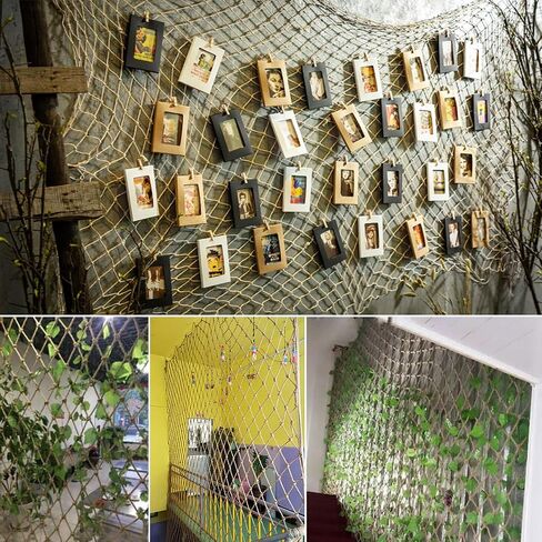 Jute Hemp Rope Nets for Safety & Decorative,Rope Ladder for Kids and Pet,Versatile Rope Net,Tree House Climbing Child Safety Stair Balcony Railing Protect(Size:1mx2m(3.2x6.5ft),Diamond Mesh) in Saudi Arabia