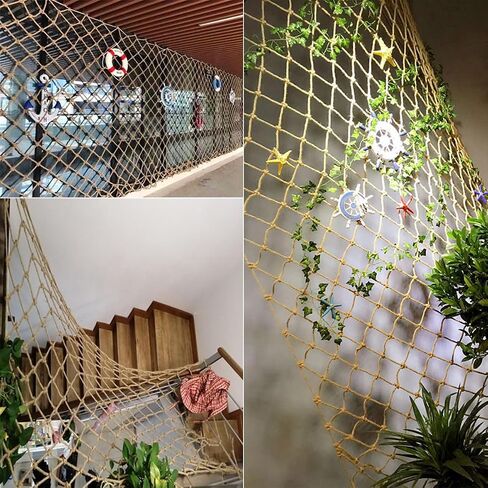 Jute Hemp Rope Nets for Safety & Decorative,Rope Ladder for Kids and Pet,Versatile Rope Net,Tree House Climbing Child Safety Stair Balcony Railing Protect(Size:1mx2m(3.2x6.5ft),Diamond Mesh) in Saudi Arabia