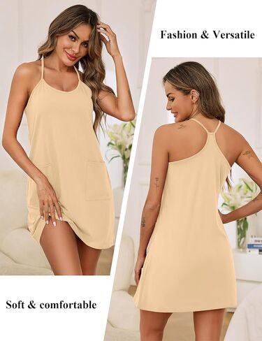 Marvmys Women's Sleeveless Short Nightgowns Racerback Sleep Dress with Pockets Scoop Neck Chemise Sleepwear in Saudi Arabia