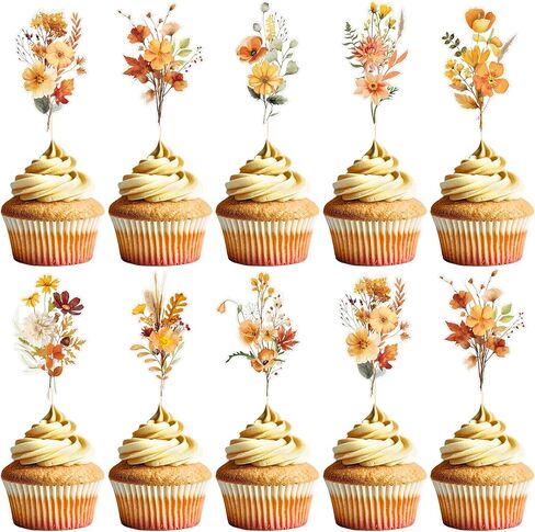 Wildflower Birthday Party Decorations - 40PCS Floral Cupcake Toppers Baby in Bloom Baby Shower Cake Decorations Wildflower Baby Shower Decor Flower Birthday Cupcake Toppers Girls in Kuwait