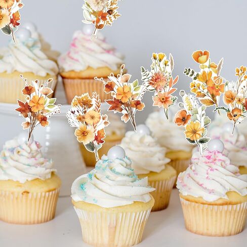 Wildflower Birthday Party Decorations - 40PCS Floral Cupcake Toppers Baby in Bloom Baby Shower Cake Decorations Wildflower Baby Shower Decor Flower Birthday Cupcake Toppers Girls in Kuwait