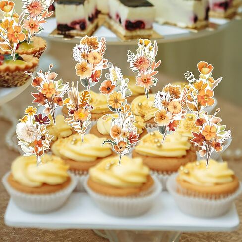 Wildflower Birthday Party Decorations - 40PCS Floral Cupcake Toppers Baby in Bloom Baby Shower Cake Decorations Wildflower Baby Shower Decor Flower Birthday Cupcake Toppers Girls in Kuwait