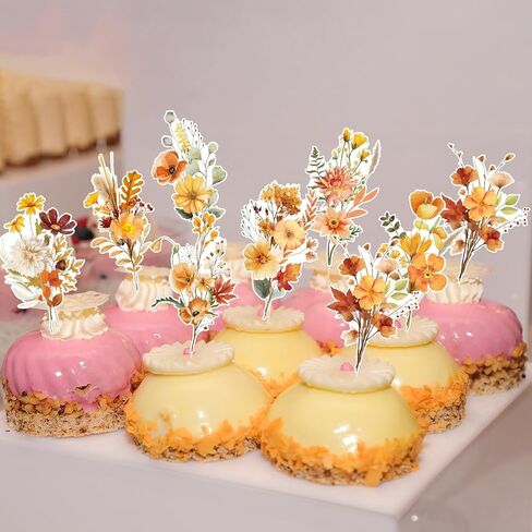 Wildflower Birthday Party Decorations - 40PCS Floral Cupcake Toppers Baby in Bloom Baby Shower Cake Decorations Wildflower Baby Shower Decor Flower Birthday Cupcake Toppers Girls in Kuwait