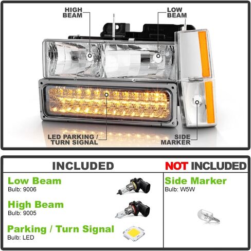 ACANII - For 1988-1993 Chevy Silverado GMC Sierra Yukon C10 LED Bumper+Corner Lamp+Headlights Driver + Passenger Side in Saudi Arabia