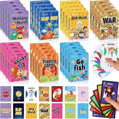 Zubebe 42 Pack Kids Card Games Bulk 7 in 1 Classic Playing Card Game Set for Kids Includes Go Fish, Old Maid, War, Crazy Eights, Memory Match, Slap Jack, Animal Playing Toy for Party Favors in Saudi Arabia