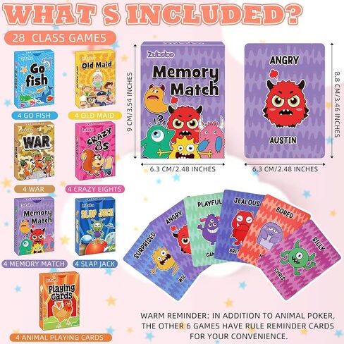 Zubebe 42 Pack Kids Card Games Bulk 7 in 1 Classic Playing Card Game Set for Kids Includes Go Fish, Old Maid, War, Crazy Eights, Memory Match, Slap Jack, Animal Playing Toy for Party Favors in Saudi Arabia
