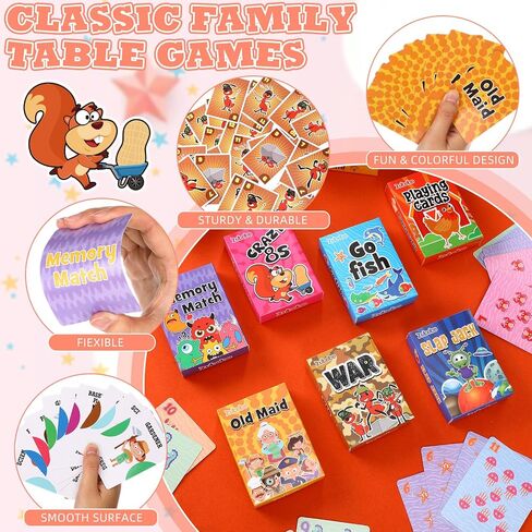 Zubebe 42 Pack Kids Card Games Bulk 7 in 1 Classic Playing Card Game Set for Kids Includes Go Fish, Old Maid, War, Crazy Eights, Memory Match, Slap Jack, Animal Playing Toy for Party Favors in Saudi Arabia