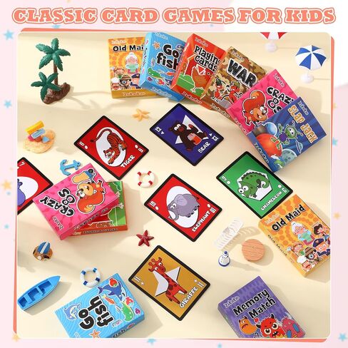 Zubebe 42 Pack Kids Card Games Bulk 7 in 1 Classic Playing Card Game Set for Kids Includes Go Fish, Old Maid, War, Crazy Eights, Memory Match, Slap Jack, Animal Playing Toy for Party Favors in Saudi Arabia