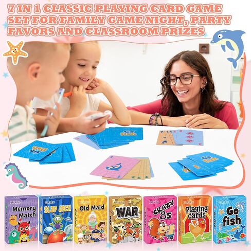 Zubebe 42 Pack Kids Card Games Bulk 7 in 1 Classic Playing Card Game Set for Kids Includes Go Fish, Old Maid, War, Crazy Eights, Memory Match, Slap Jack, Animal Playing Toy for Party Favors in Saudi Arabia