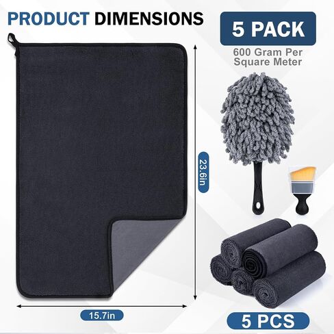 2-Pack Medium Size (23.6" x 15.7") Microfiber Towels, 600GSM Ultra Absorbent Car Drying Towels — Scratch-Free, Streak-Free, Lint-Free, Perfect for Cars, Shower Cabins, and Household Use in Saudi Arabia