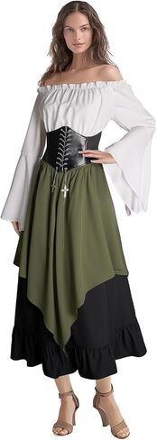 Renaissance Costume Women Medieval Dress Trumpet Sleeve Victorian Shirt and Skirt in Saudi Arabia