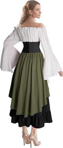 Renaissance Costume Women Medieval Dress Trumpet Sleeve Victorian Shirt and Skirt in Saudi Arabia