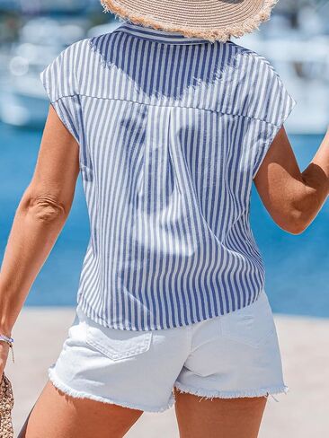 CUPSHE Womens Top Botton Down V Neck Stripe Sleeveless Relaxed Blouse Casual Loose Summer in Saudi Arabia