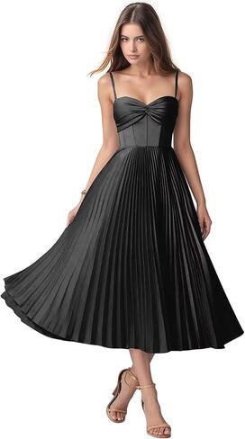 فستان وصيفات الشرف الساتان للنساء بطول ثوب مسائي مطوي in Kuwait