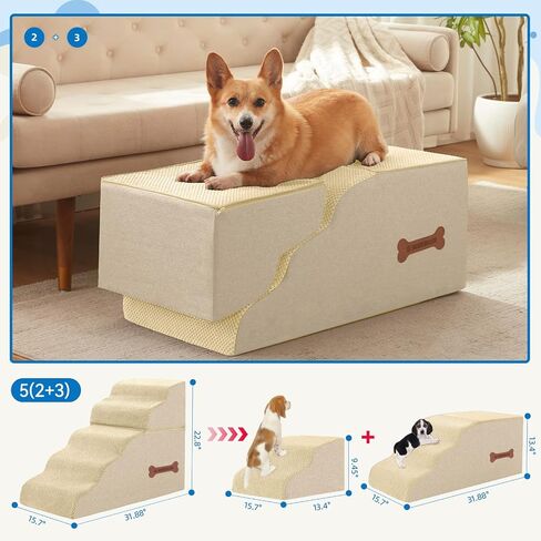 5-Step Pet Stairs Cover Replacement with Non-Slip Bottom, Soft Corduroy Material with Side Pockets and Handles Waterproof & Washable Cover in Saudi Arabia