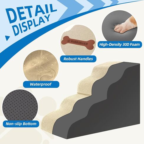 5-Step Pet Stairs Cover Replacement with Non-Slip Bottom, Soft Corduroy Material with Side Pockets and Handles Waterproof & Washable Cover in Saudi Arabia