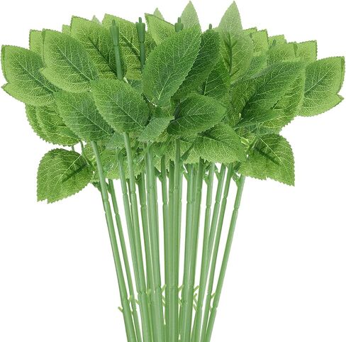 PATIKIL Floral Wire Stem with Leaves, 20 Pcs Artificial Plastic Rose Floral Wire Stems for DIY Craft Bouquet Making Floral Arrangement Tools Wedding Decoration in Saudi Arabia